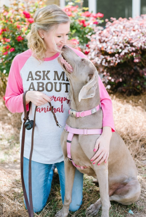 therapy dog licking girl